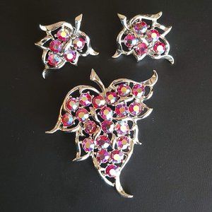 Vintage Sarah Coventry Dazzling Aurora Red Rhinestone Brooch and Earring Set